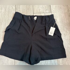 High Waist Black Dress Shorts with Pleats